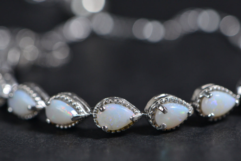 White Opal Teardrop Bracelet: Sterling Silver Bolo Adjustable Bracelet