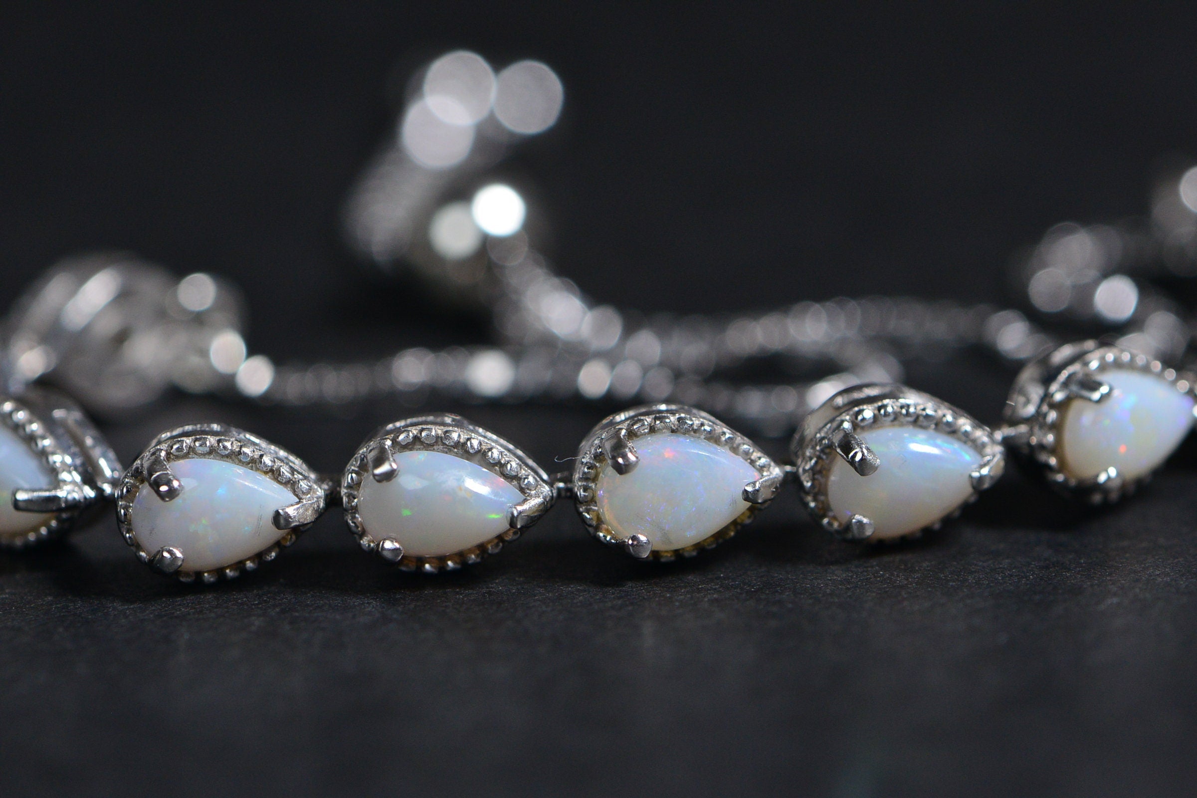 White Opal Teardrop Bracelet: Sterling Silver Bolo Adjustable Bracelet