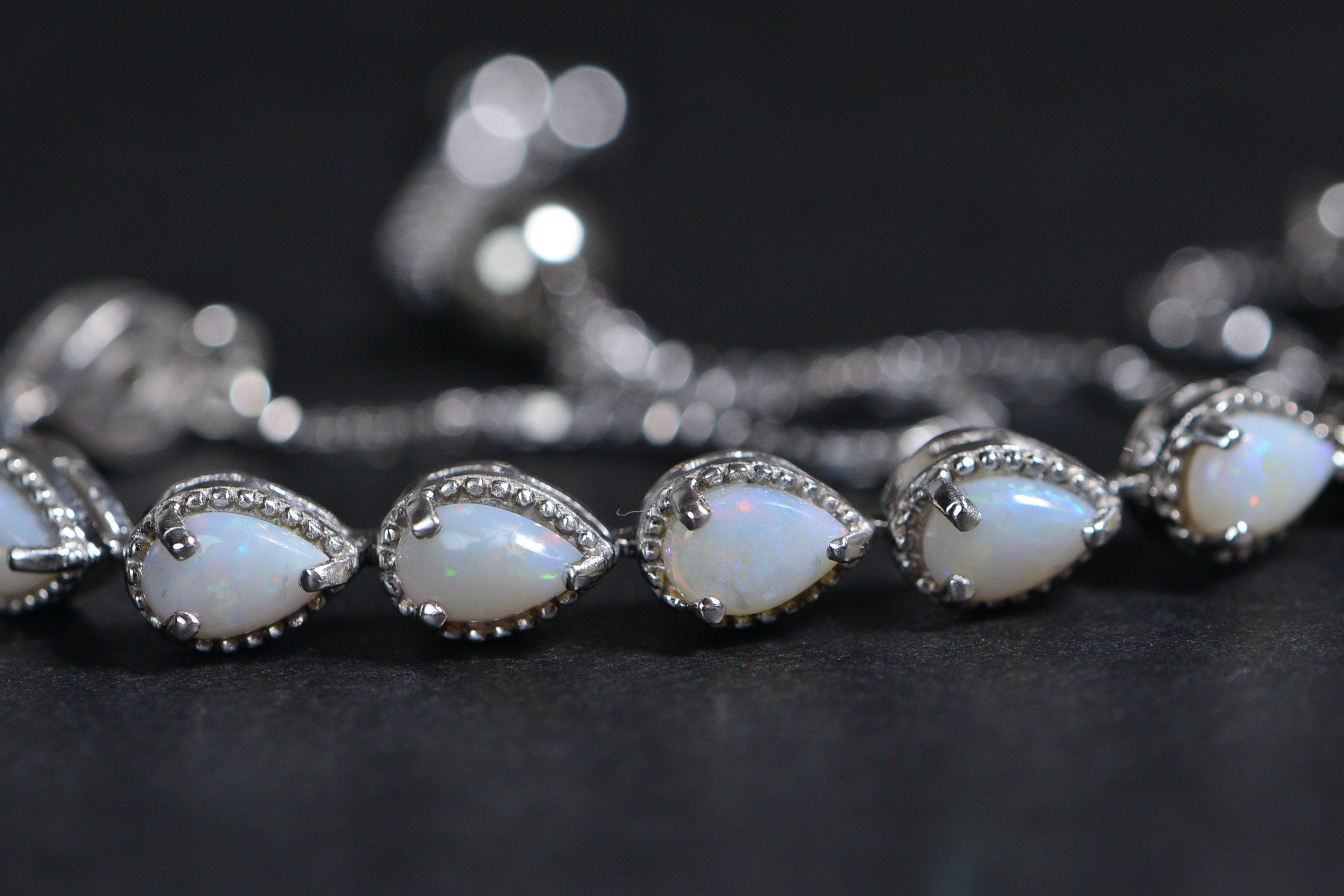White Opal Teardrop Bracelet: Sterling Silver Bolo Adjustable Bracelet