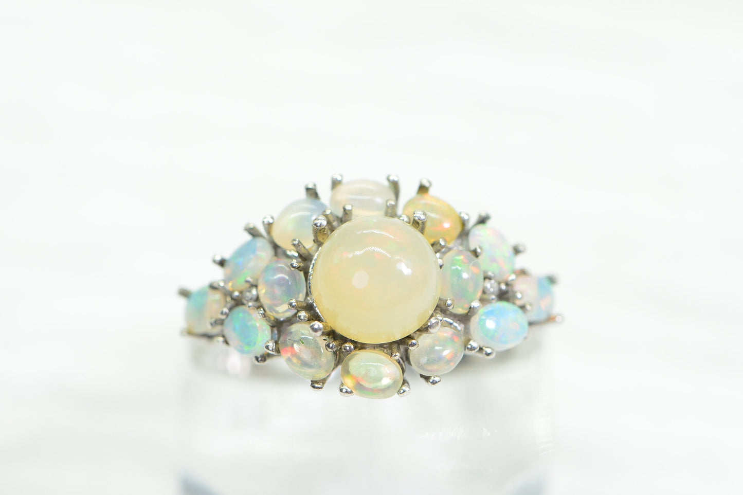 Ethiopian Opal Flower Ring: Sterling Silver Cocktail Ring