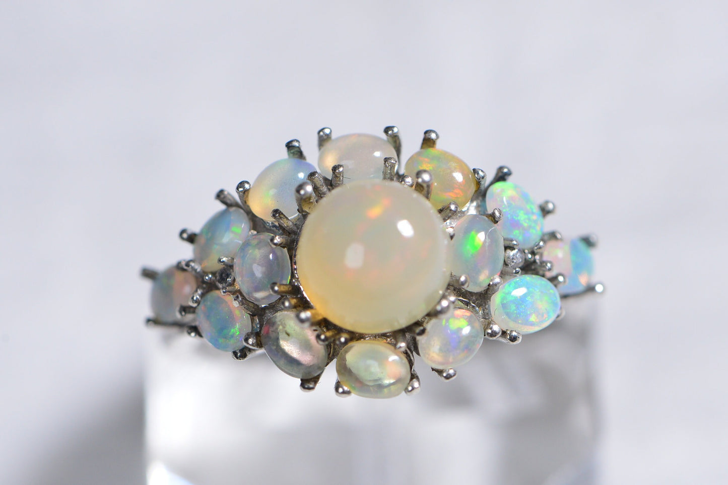 Ethiopian Opal Flower Ring: Sterling Silver Cocktail Ring