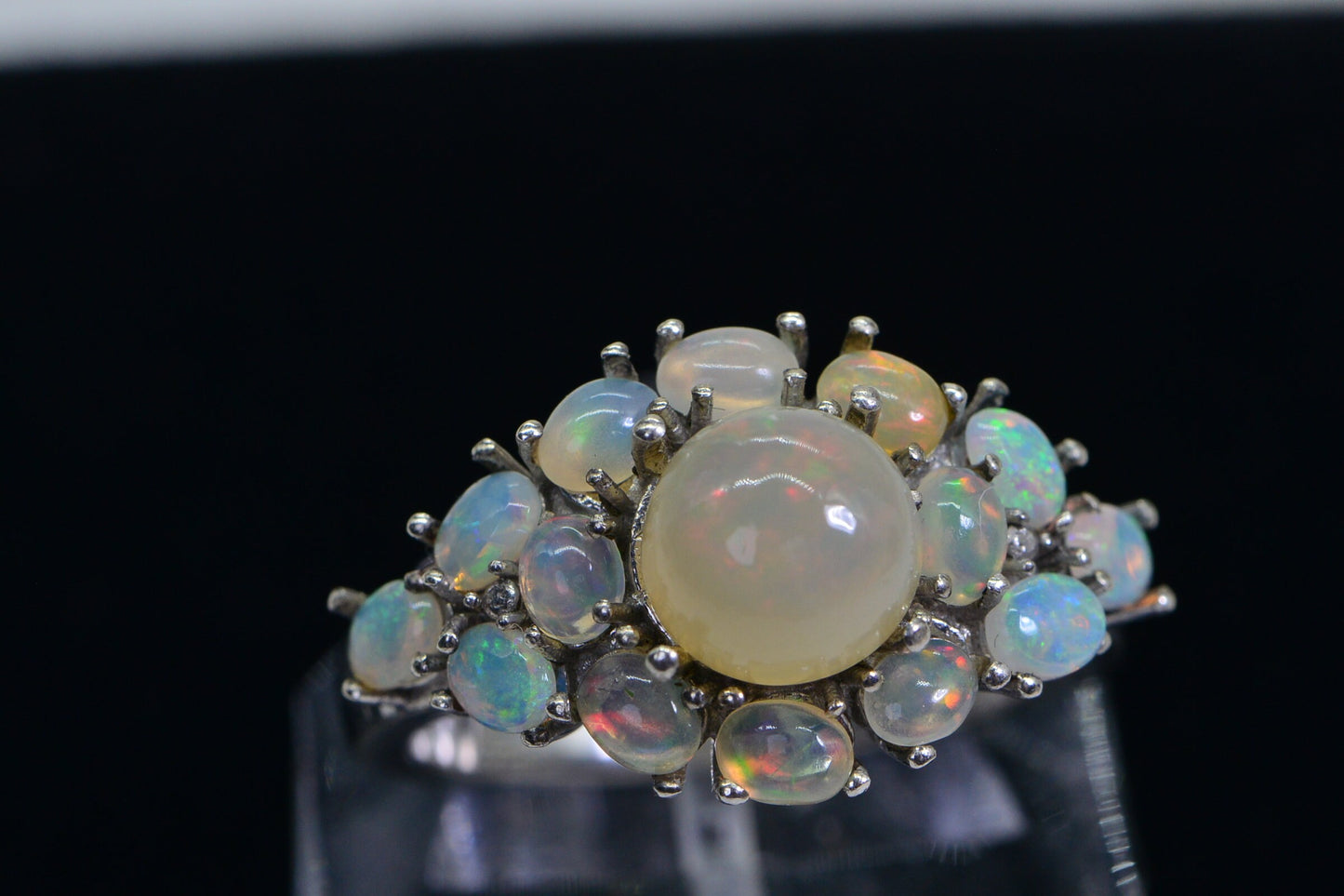 Ethiopian Opal Flower Ring: Sterling Silver Cocktail Ring