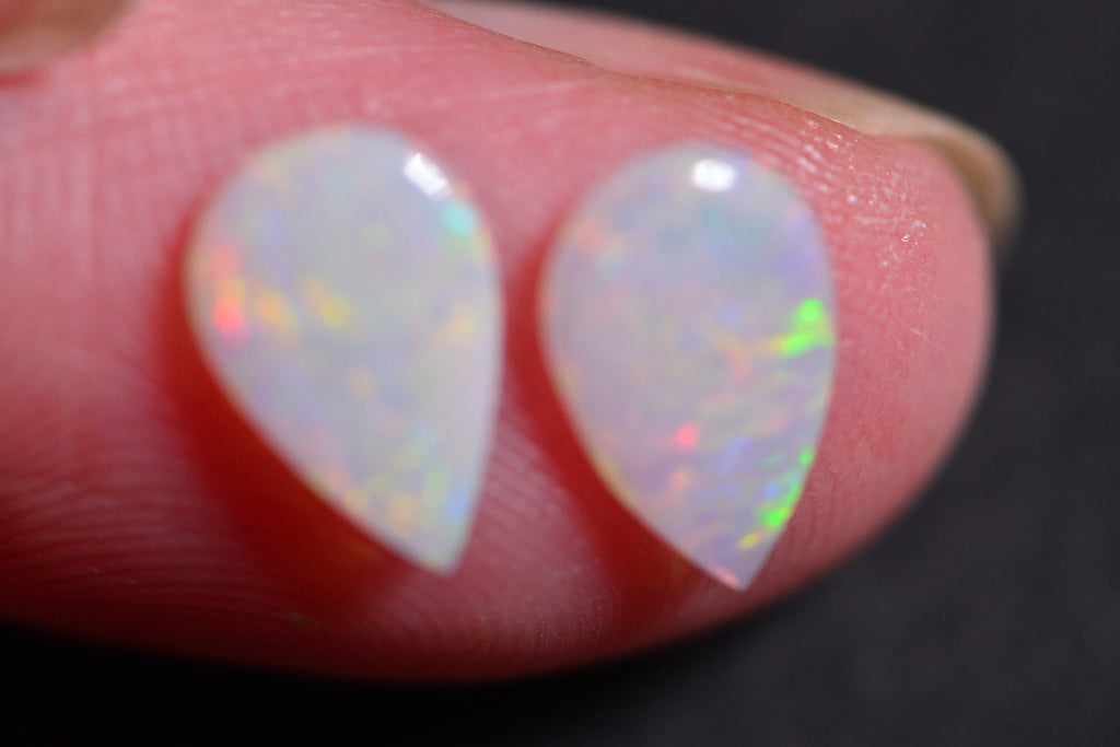Australian White Opal Pear Cabochon: 9X6mm Solid Opal Gemstone
