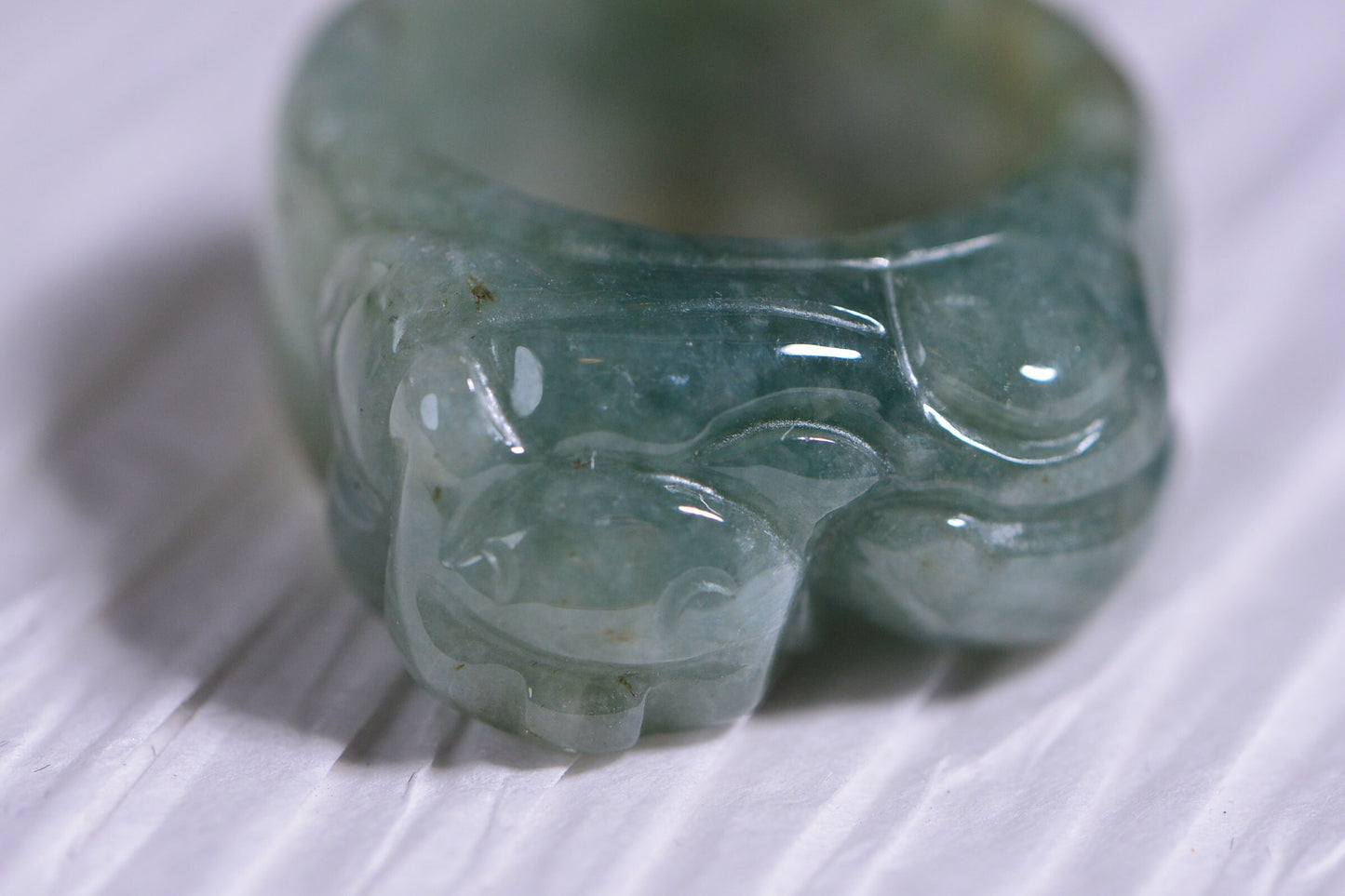 Vintage Jade Ring Carved Band Pixiu dragon ring Burmese green Jade
