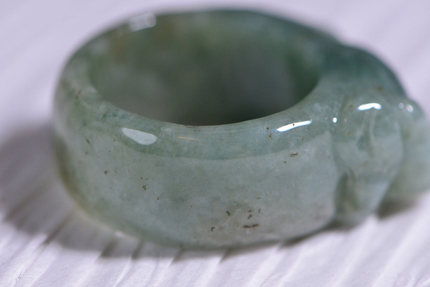 Vintage Jade Ring Carved Band Pixiu dragon ring Burmese green Jade