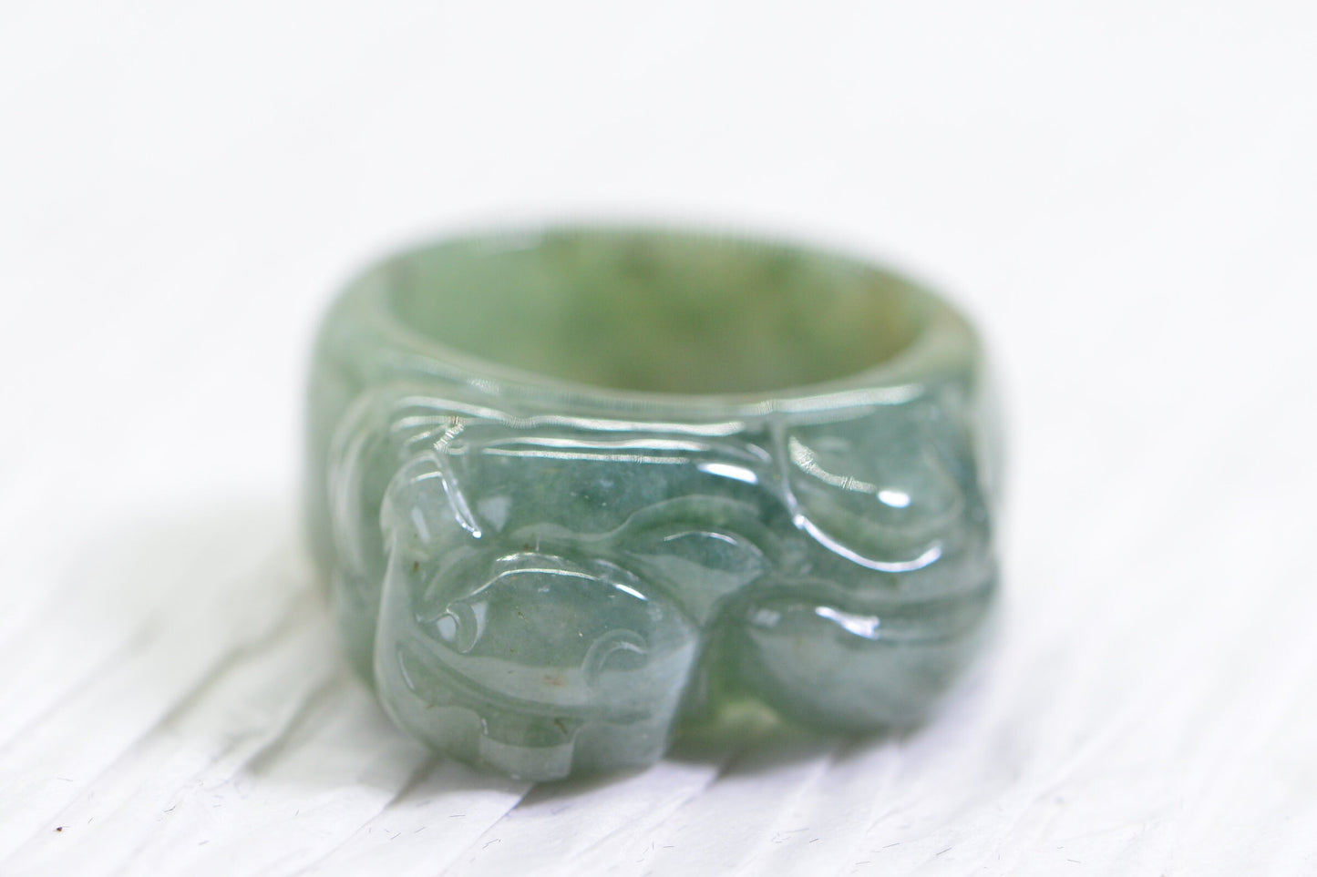 Vintage Jade Ring Carved Band Pixiu dragon ring Burmese green Jade