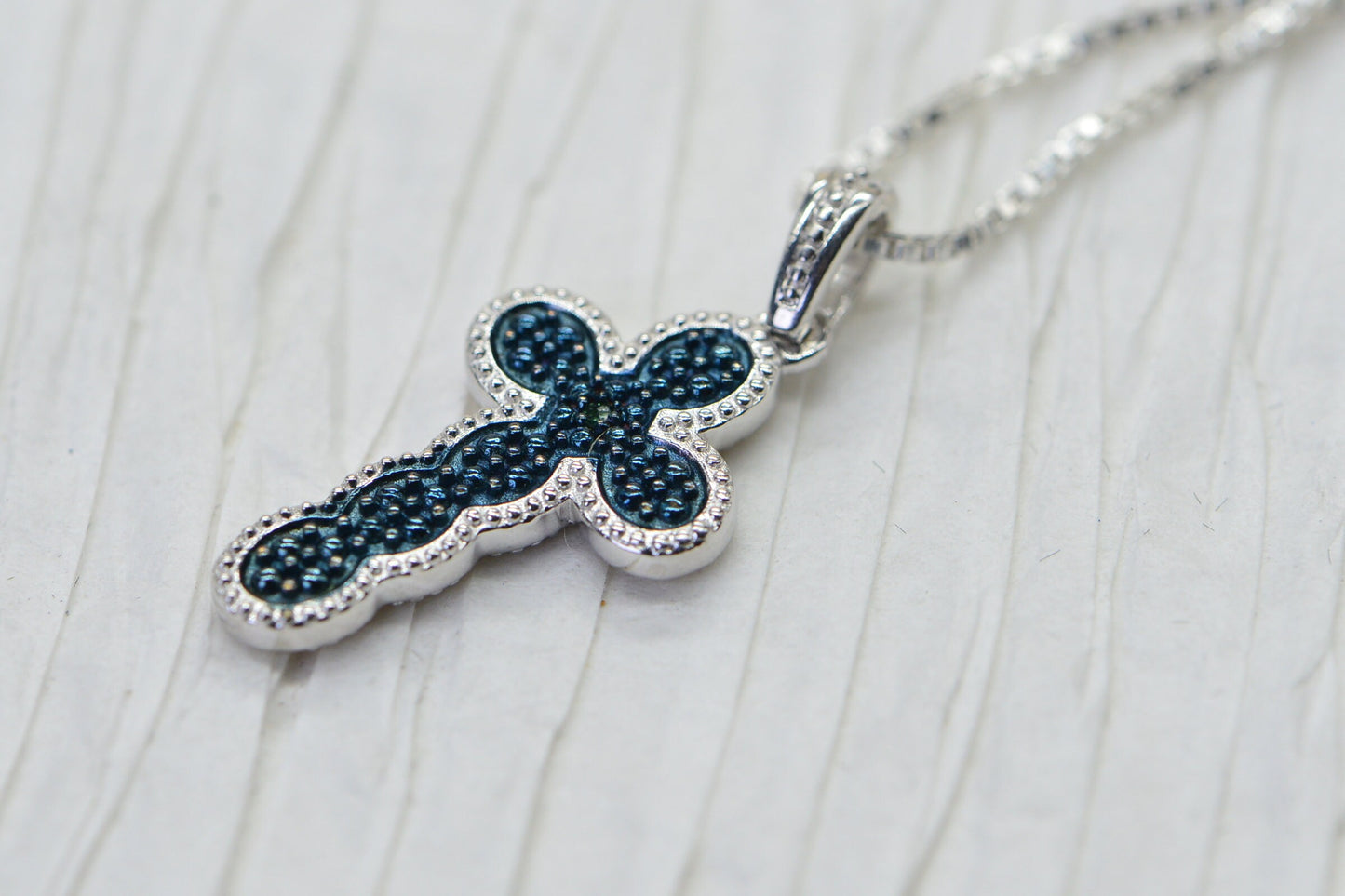 Blue Diamond Cross Pendant: Reversible 14K Yellow Gold Vermeil Necklace
