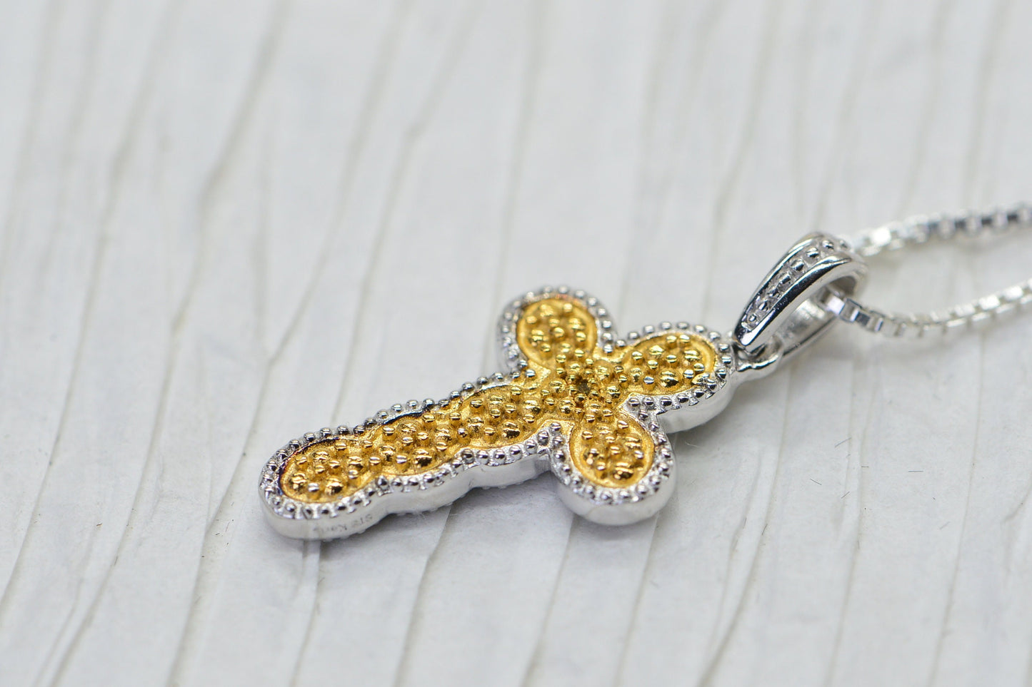 Blue Diamond Cross Pendant: Reversible 14K Yellow Gold Vermeil Necklace
