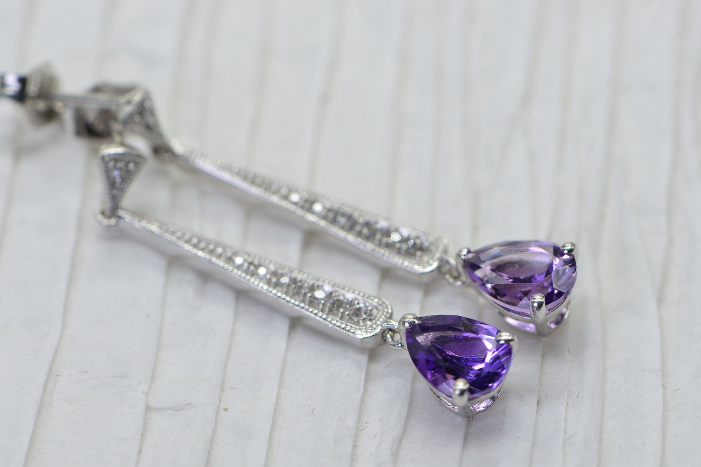 Amethyst Teardrop Earrings: Sterling Silver Studs with Diamond Accent
