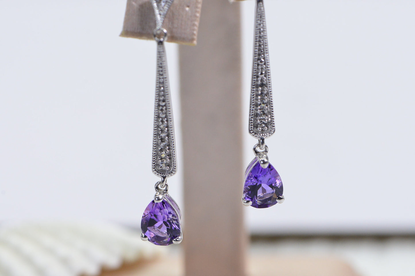 Amethyst Teardrop Earrings: Sterling Silver Studs with Diamond Accent