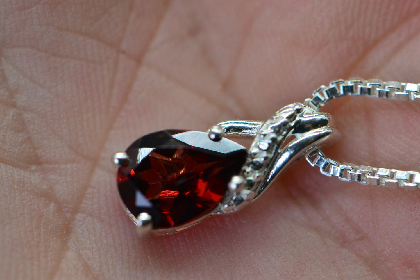 Genuine Garnet Pendant  Pear Cut Stone  Dainty Pendant  Sterling Silver Birthstone January Gemstone
