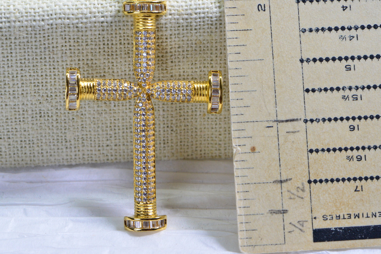 Large Diamond Cross Pendant: 24K Gold Over Sterling Silver Necklace