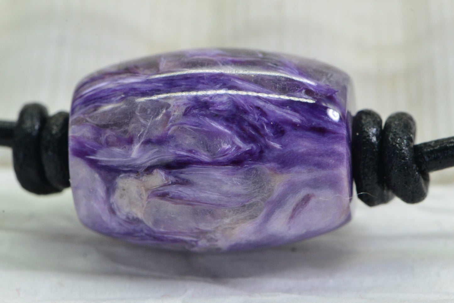 Russian Charoite Gemstone Bead Necklace Leather Necklace Choker Necklace Gemstone Jewelry