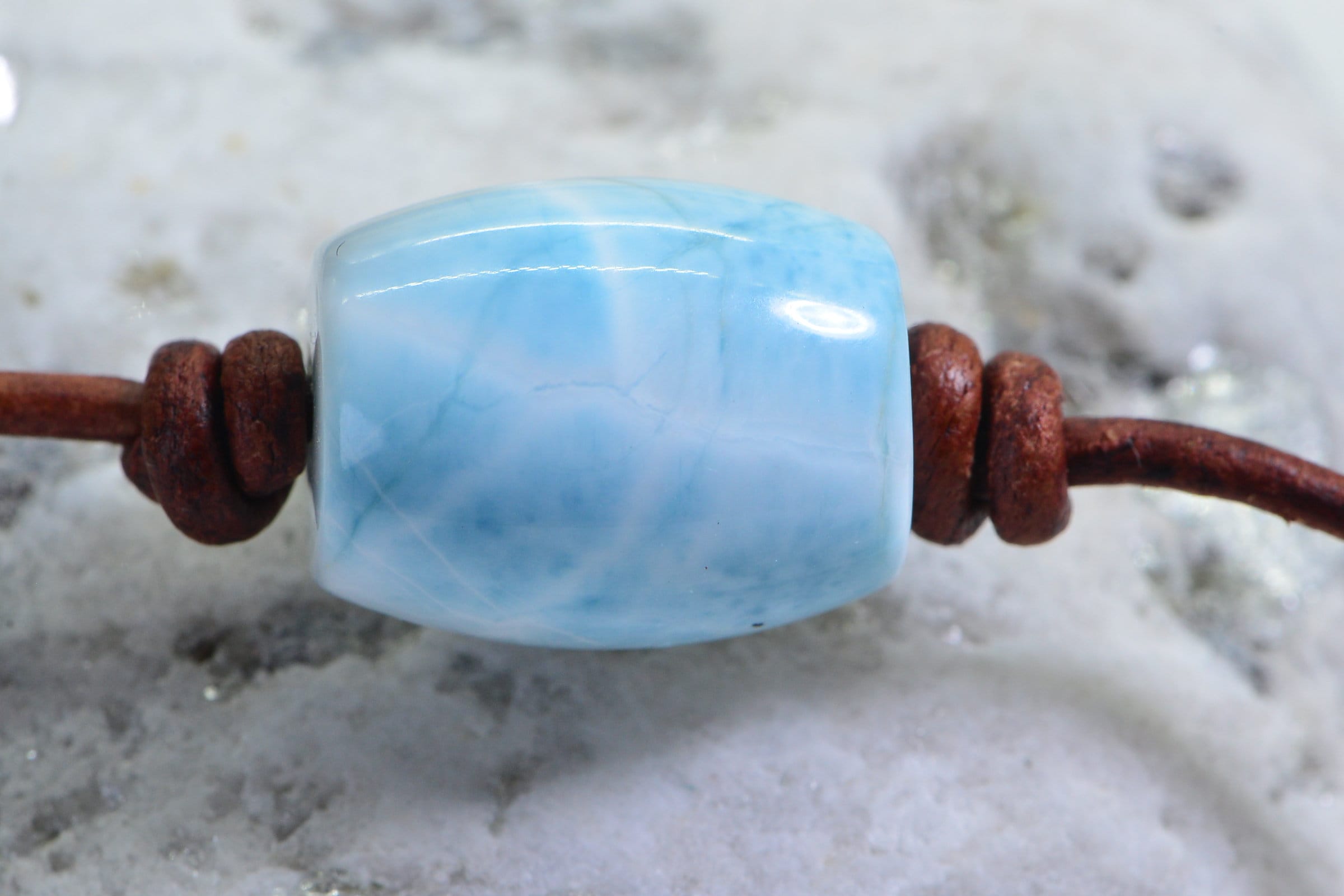 Larimar Gemstone Necklace: Single Bead on Leather Cord