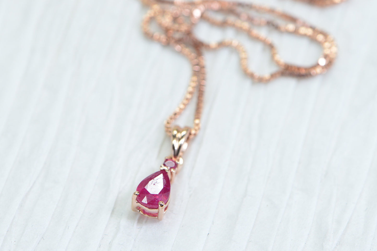 Natural Ruby Teardrop Pendant Necklace: 14K Rose Gold Vermeil, July Birthstone