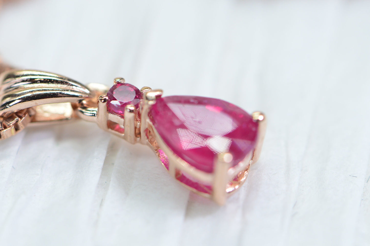 Natural Ruby Teardrop Pendant Necklace: 14K Rose Gold Vermeil, July Birthstone