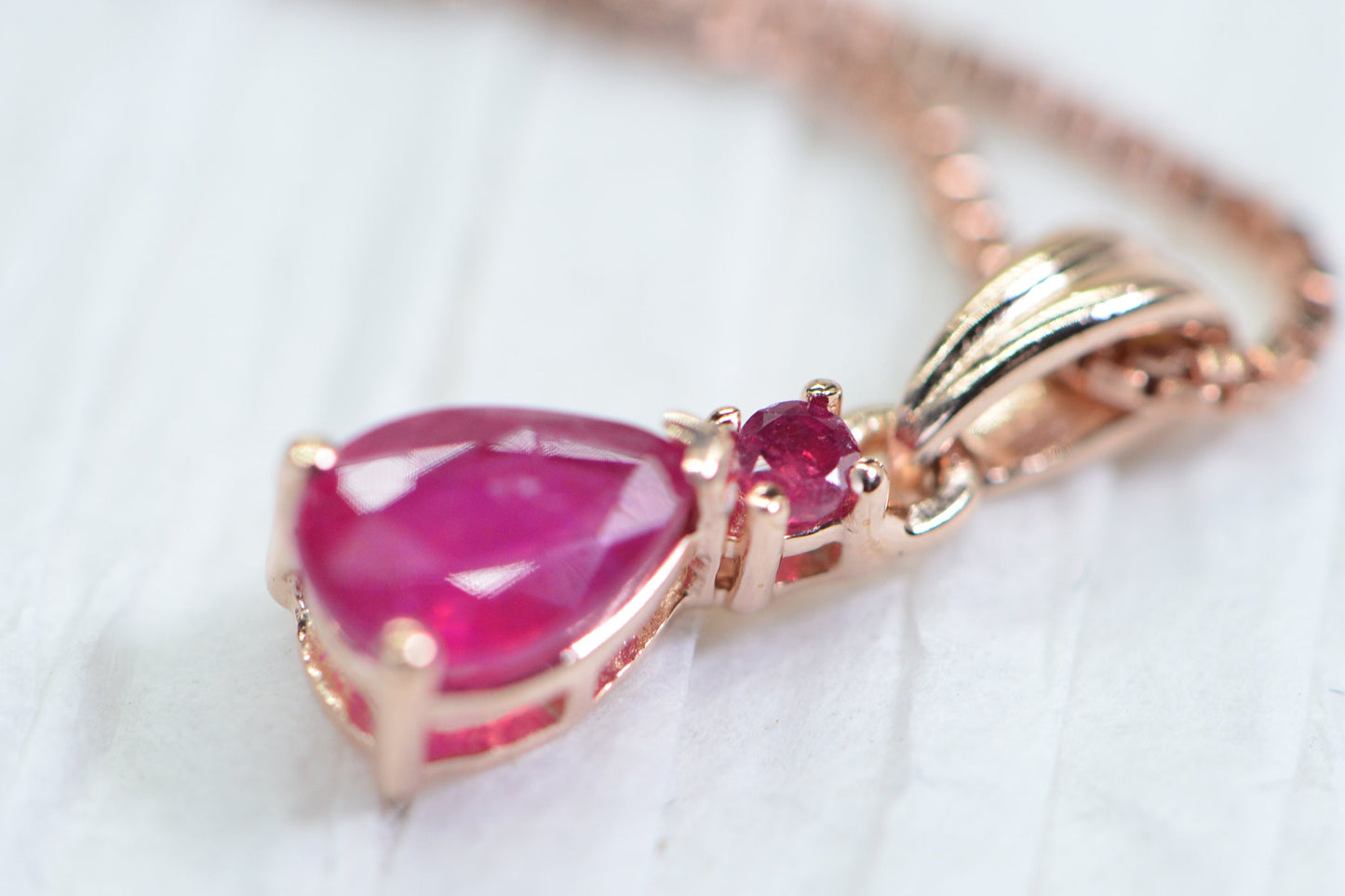 Natural Ruby Teardrop Pendant Necklace: 14K Rose Gold Vermeil, July Birthstone