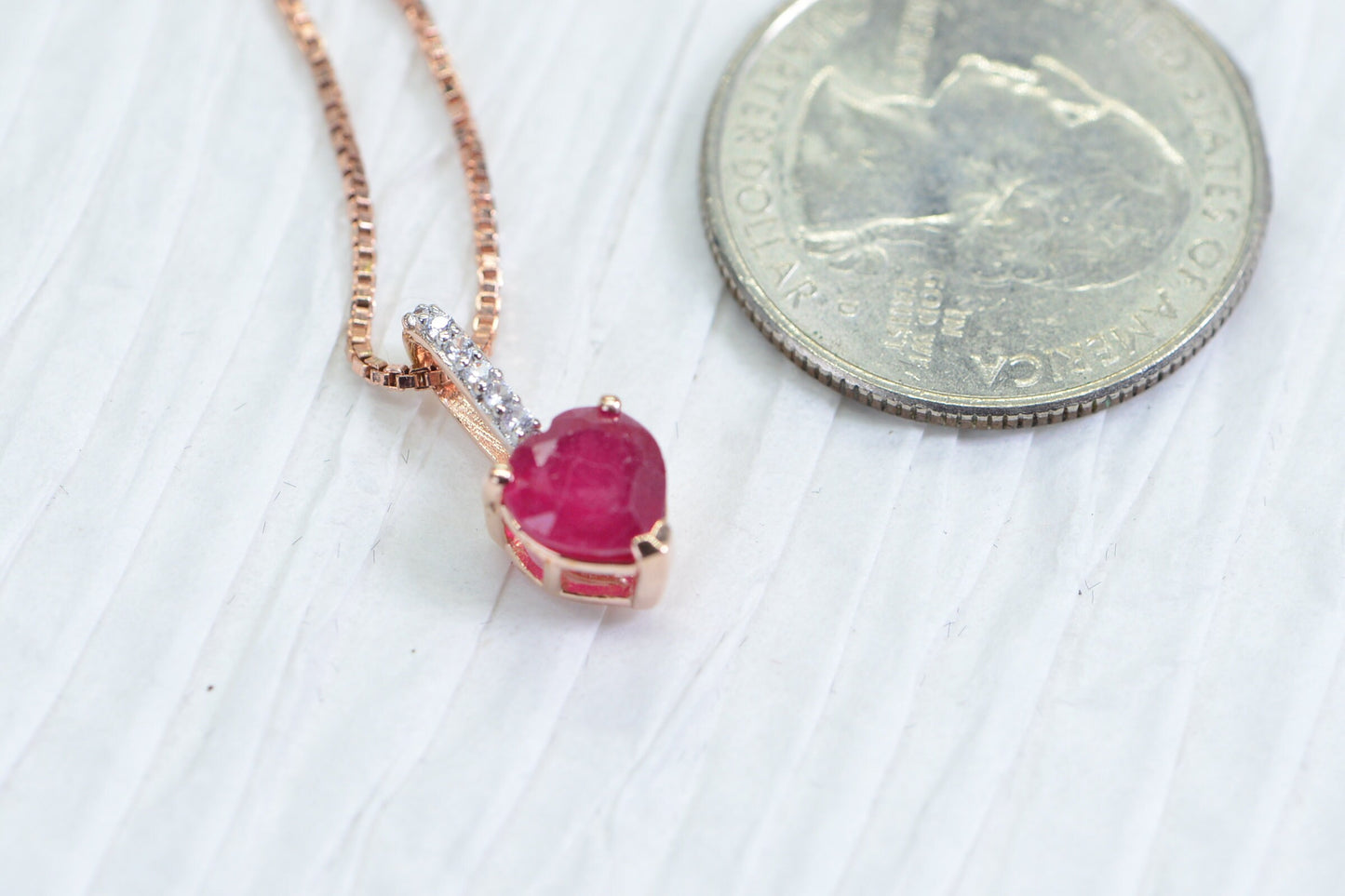 Ruby Heart Pendant Necklace: 14K Rose Gold Over Sterling Silver