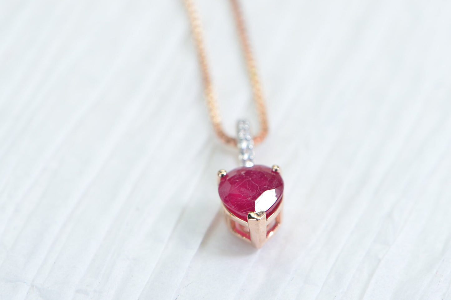 Ruby Heart Pendant Necklace: 14K Rose Gold Over Sterling Silver