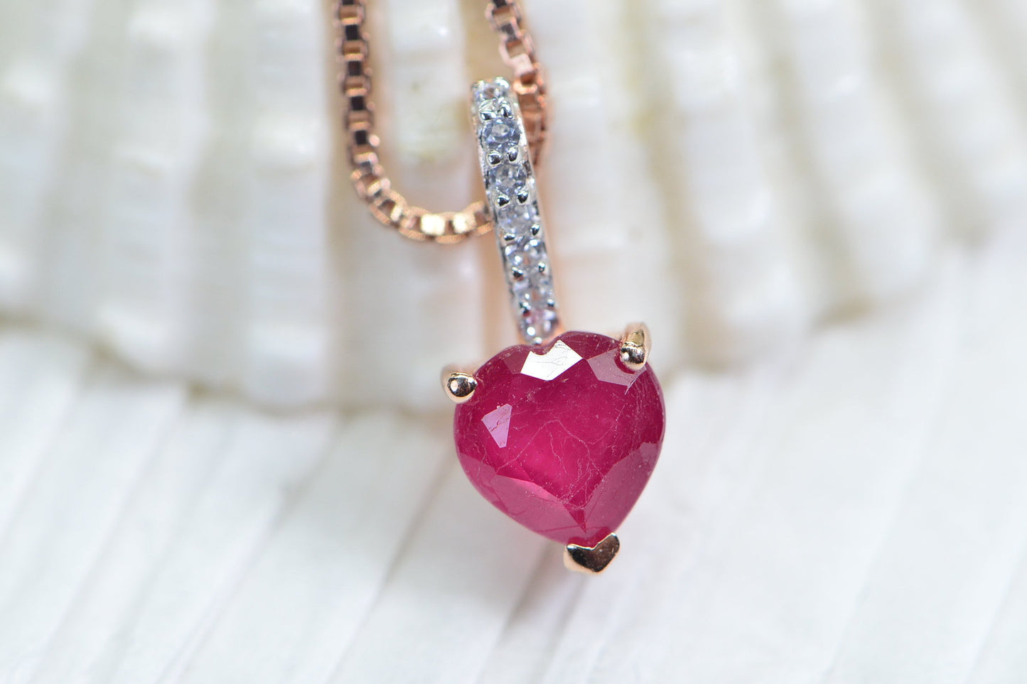 Ruby Heart Pendant Necklace: 14K Rose Gold Over Sterling Silver