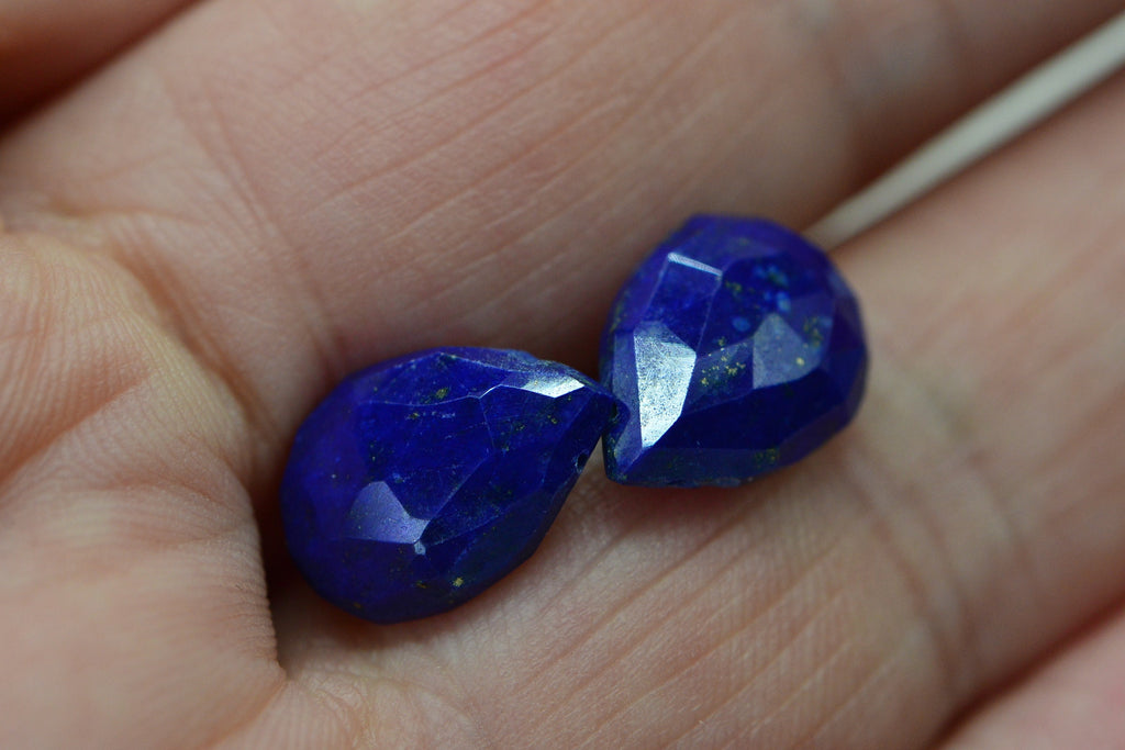 Lapis Lazuli 13x9mm 2  Faceted Teardrop Gemstone   Natural Lapis Deep blue
