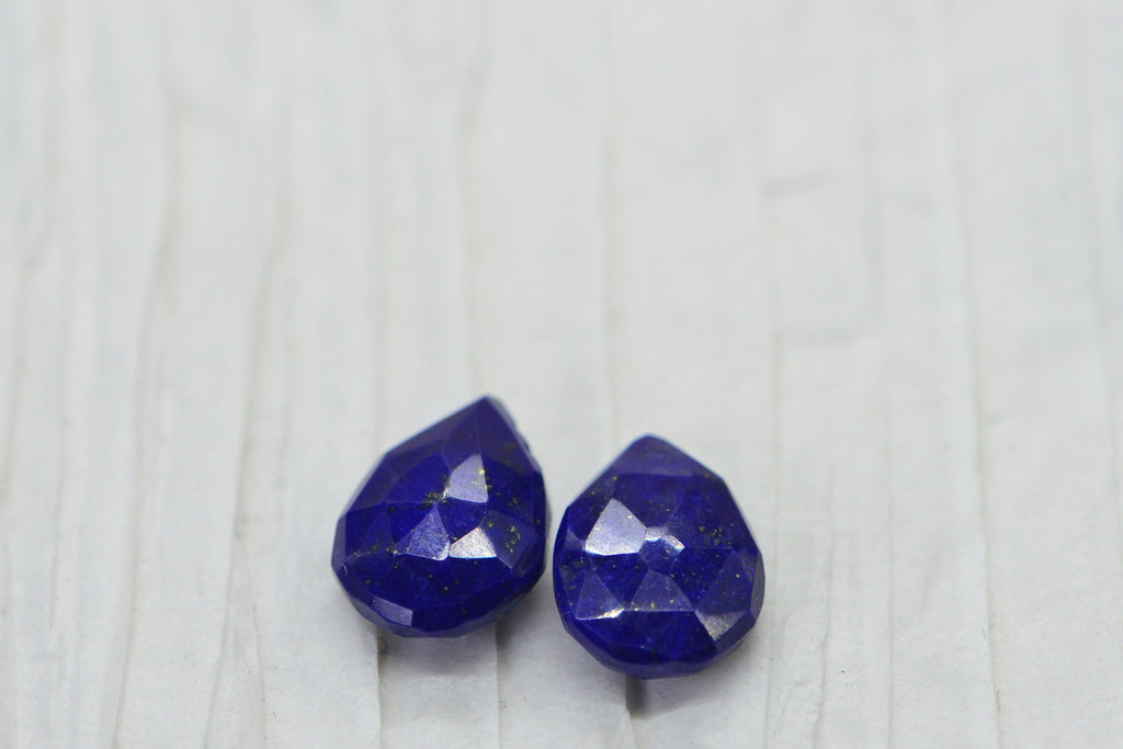Lapis Lazuli 13x9mm 2  Faceted Teardrop Gemstone   Natural Lapis Deep blue