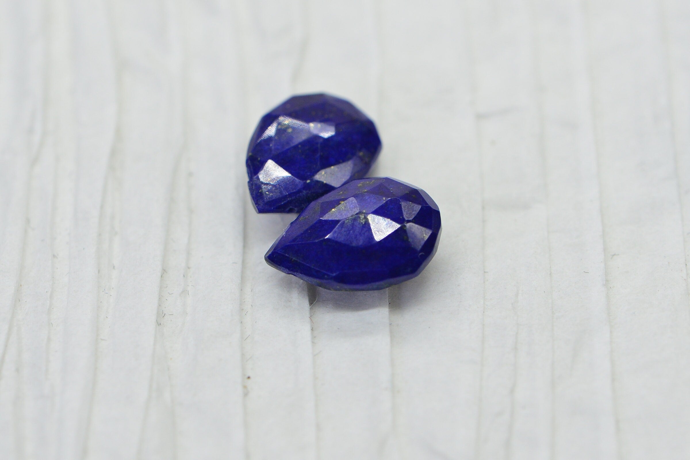 Lapis Lazuli 13x9mm 2  Faceted Teardrop Gemstone   Natural Lapis Deep blue