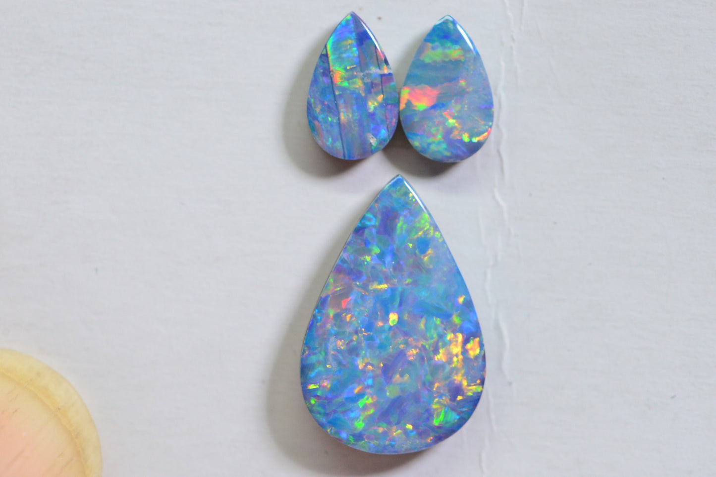 3.17ct Australian Black Opal Teardrop Set: Earring & Pendant Stones