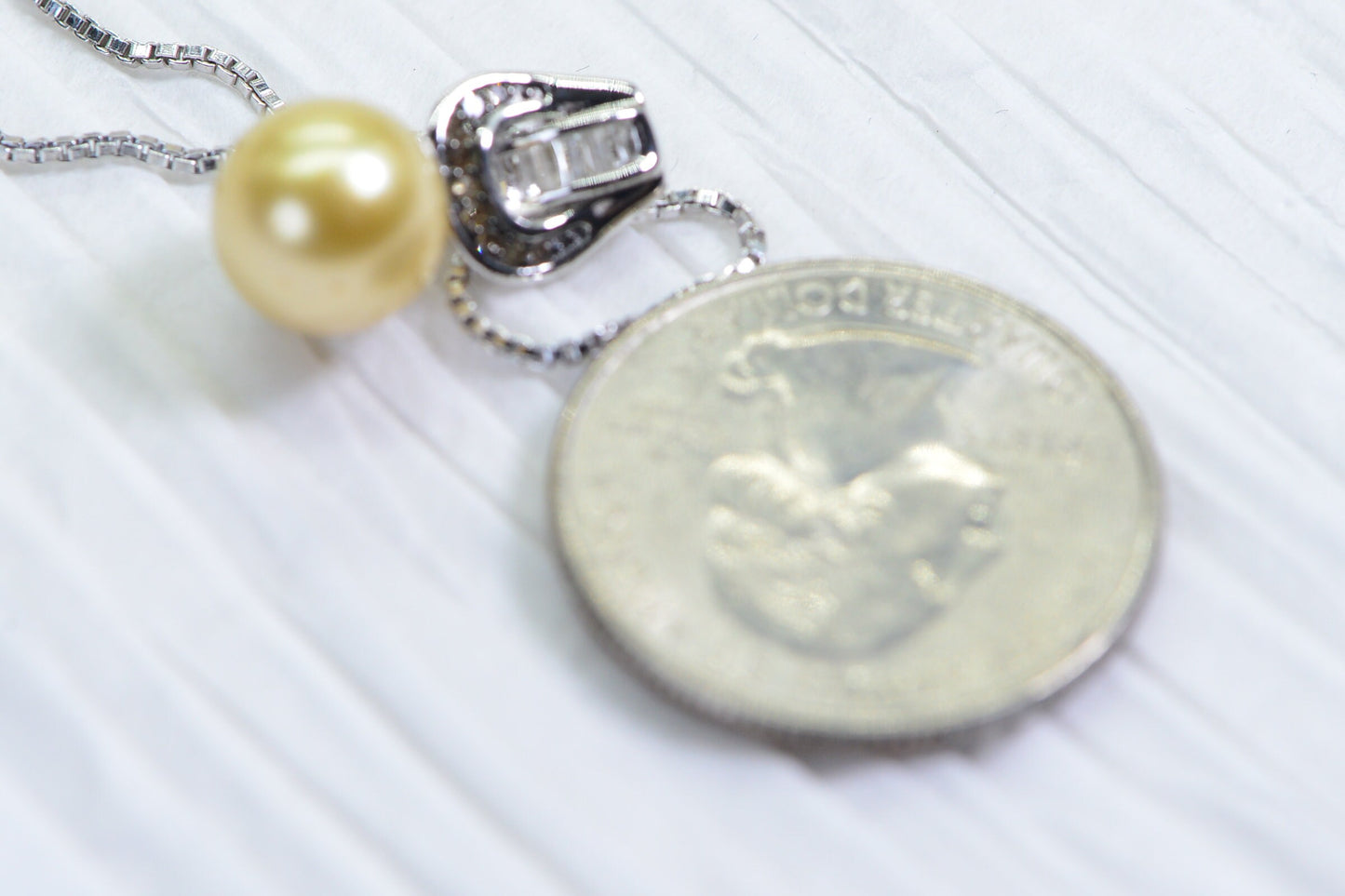 South Sea Golden Pearl Pendant: Diamond Sterling Silver Necklace