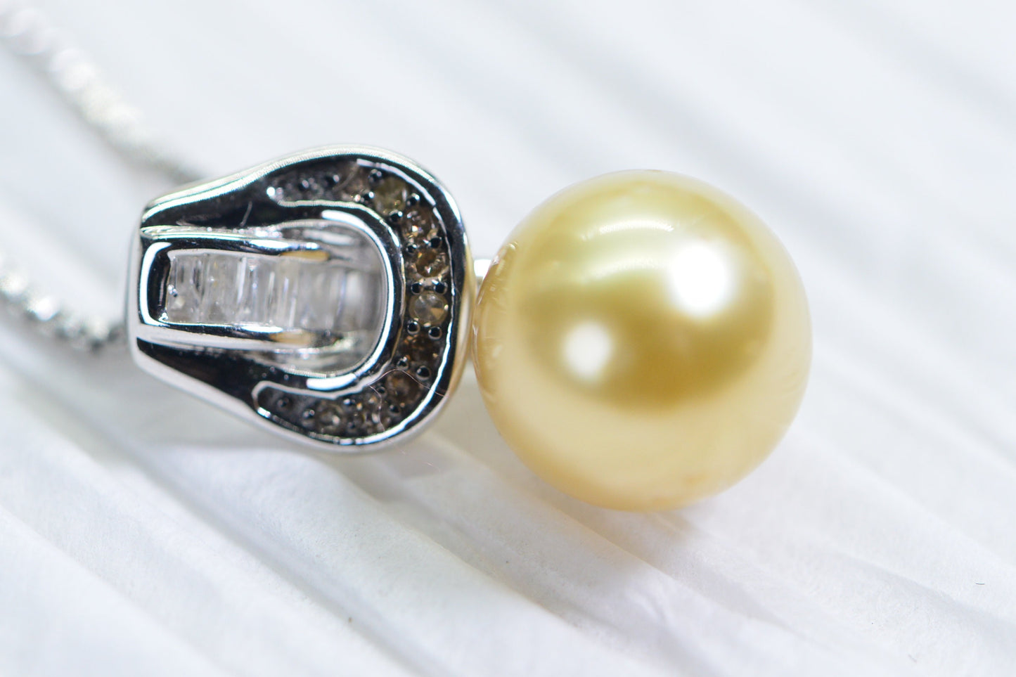 South Sea Golden Pearl Pendant: Diamond Sterling Silver Necklace