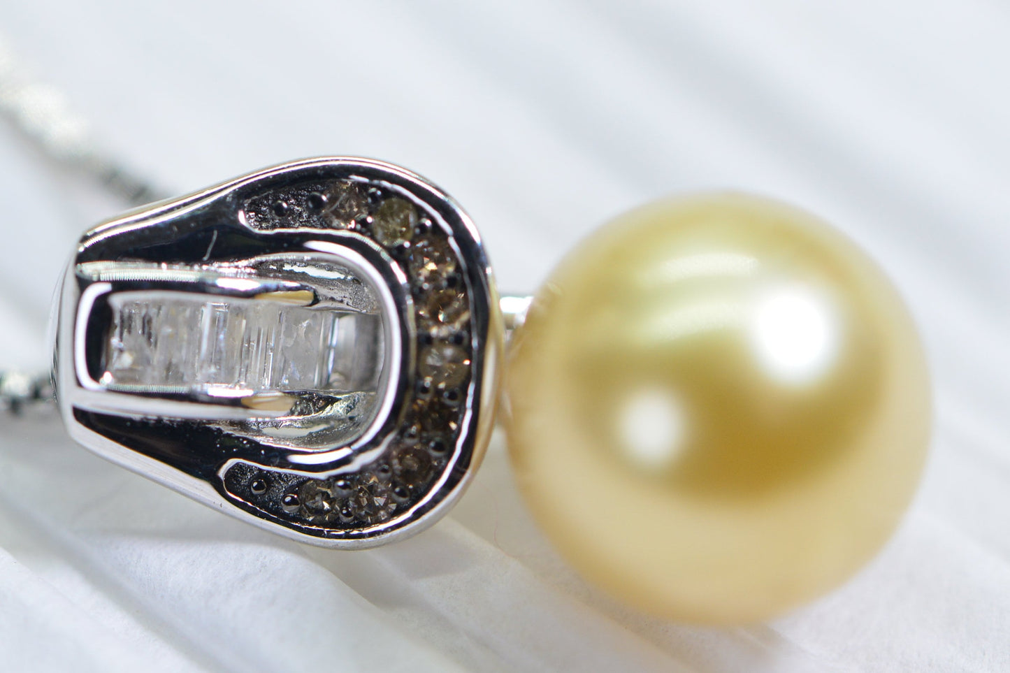South Sea Golden Pearl Pendant: Diamond Sterling Silver Necklace