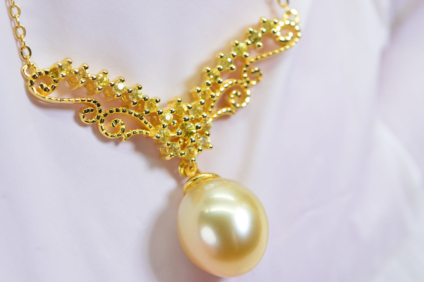 Golden South Sea Pearl Necklace: Citrine Vermeil Pendant