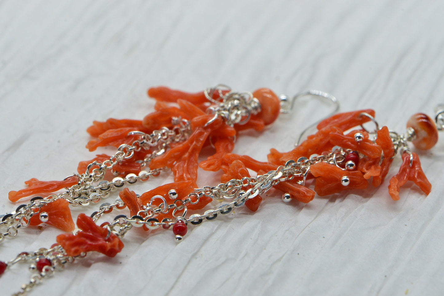 Mediterranean Coral Chandelier Earrings: Sterling Silver Dangle Gemstone