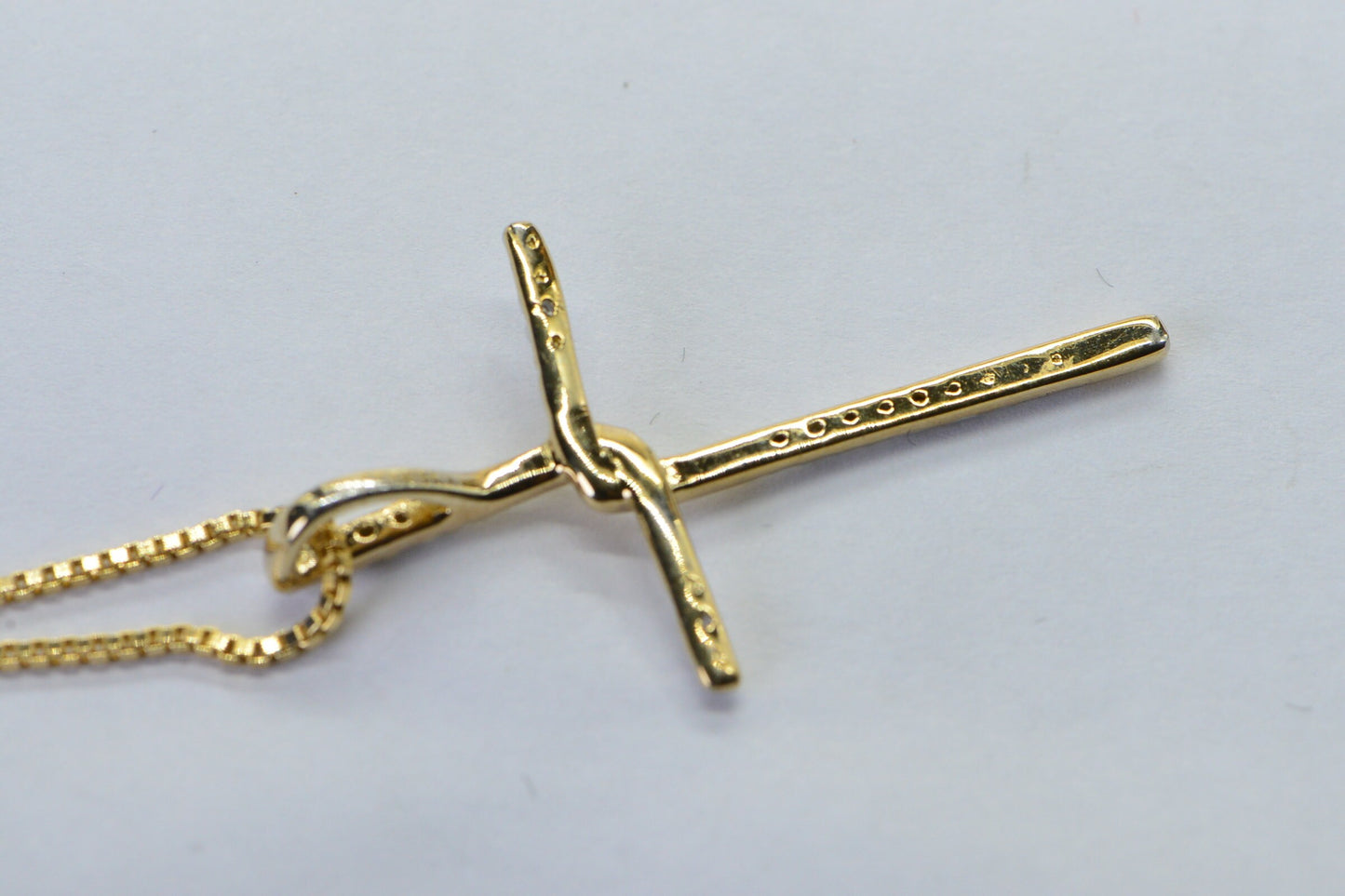 Religious Knot Cross Diamond Necklace: 24K Gold Over Sterling Silver