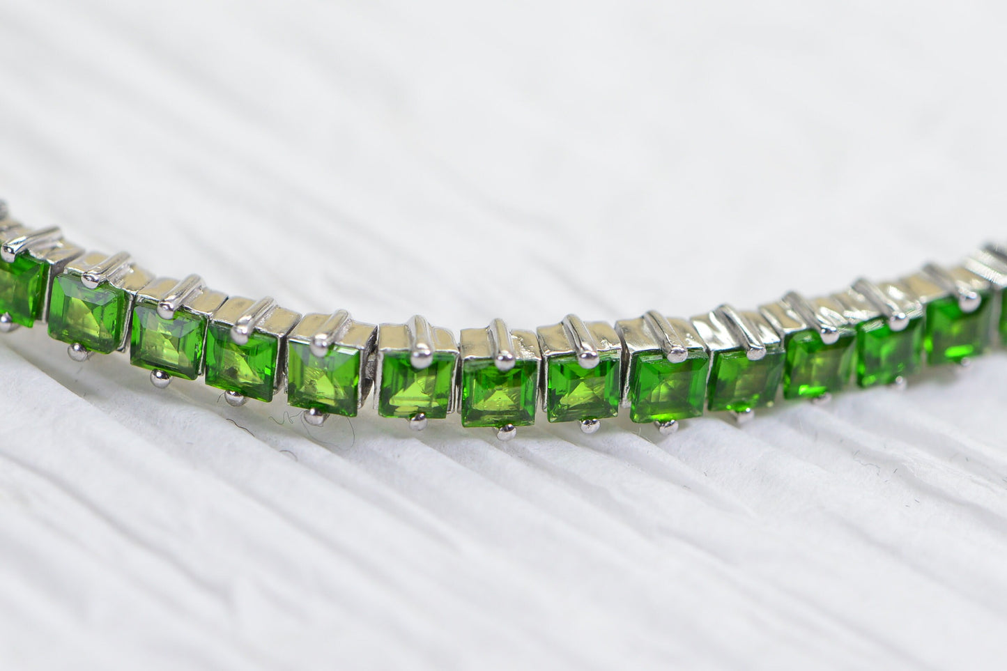 Emerald Bolo Bracelet: Princess Cut Sterling Silver Adjustable Gemstone