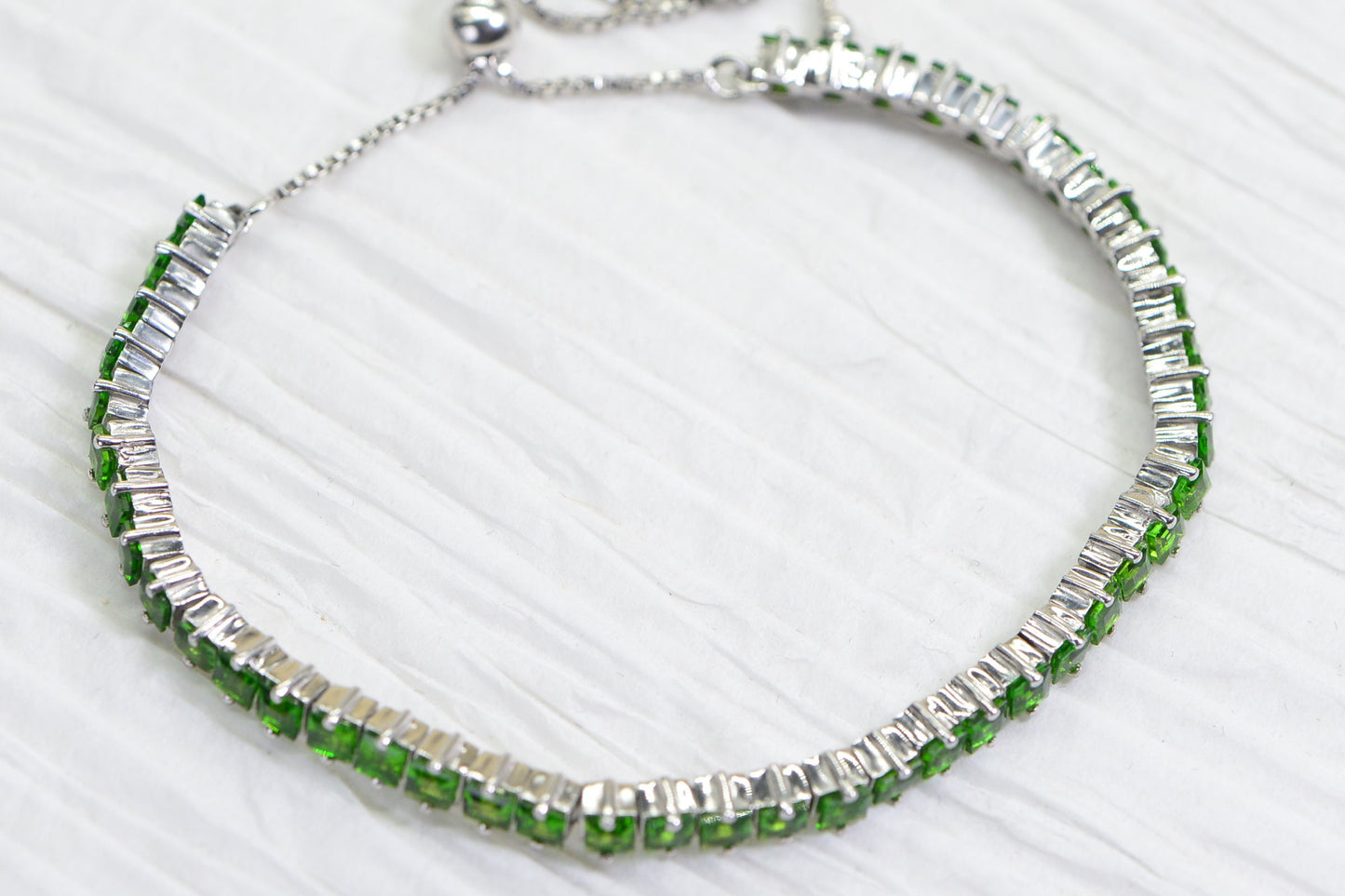 Emerald Bolo Bracelet: Princess Cut Sterling Silver Adjustable Gemstone