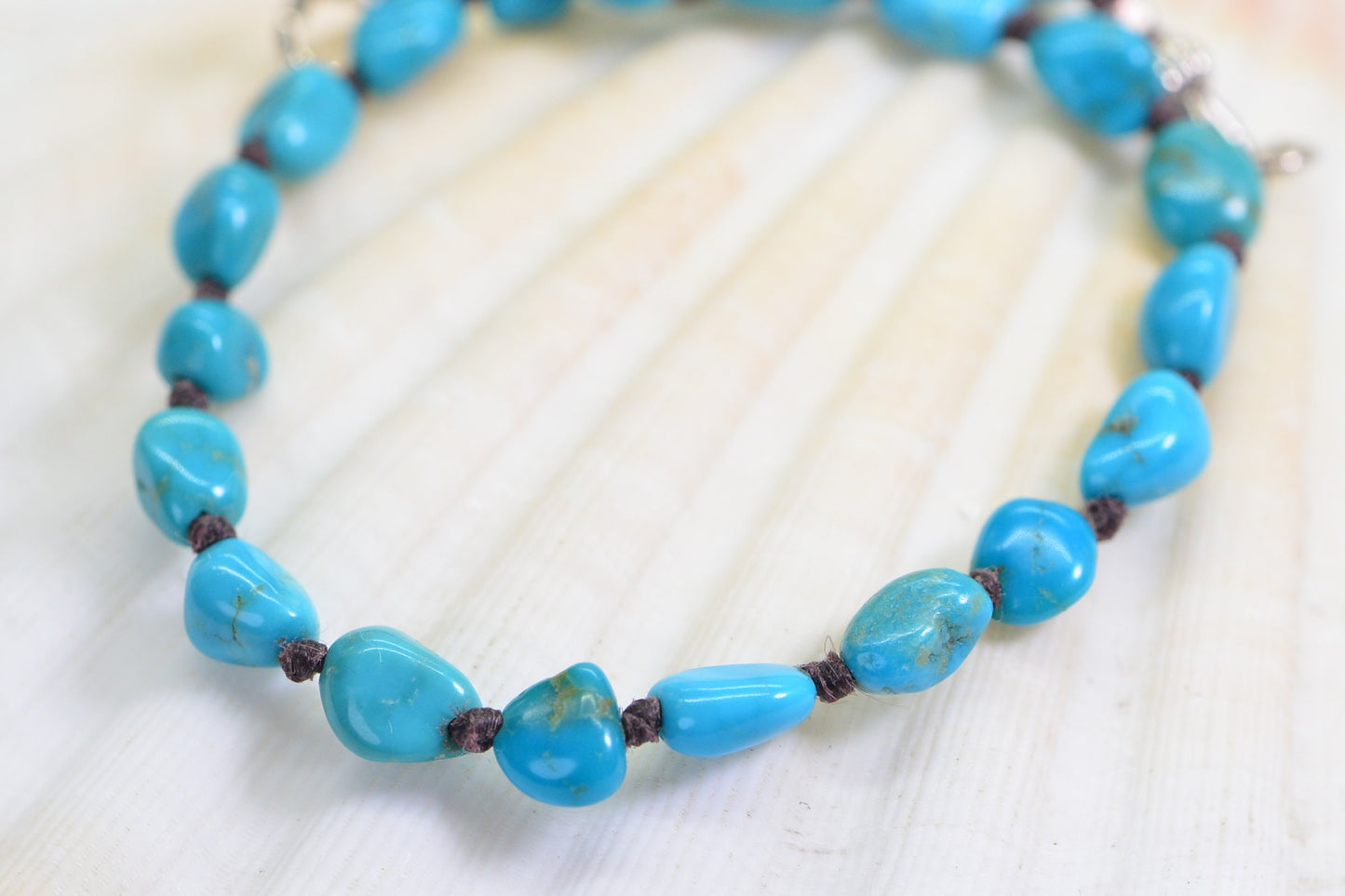 Arizona Sleeping Beauty Turquoise Bracelet Natural Nugget Design Sterling Silver Knotted Bracelet