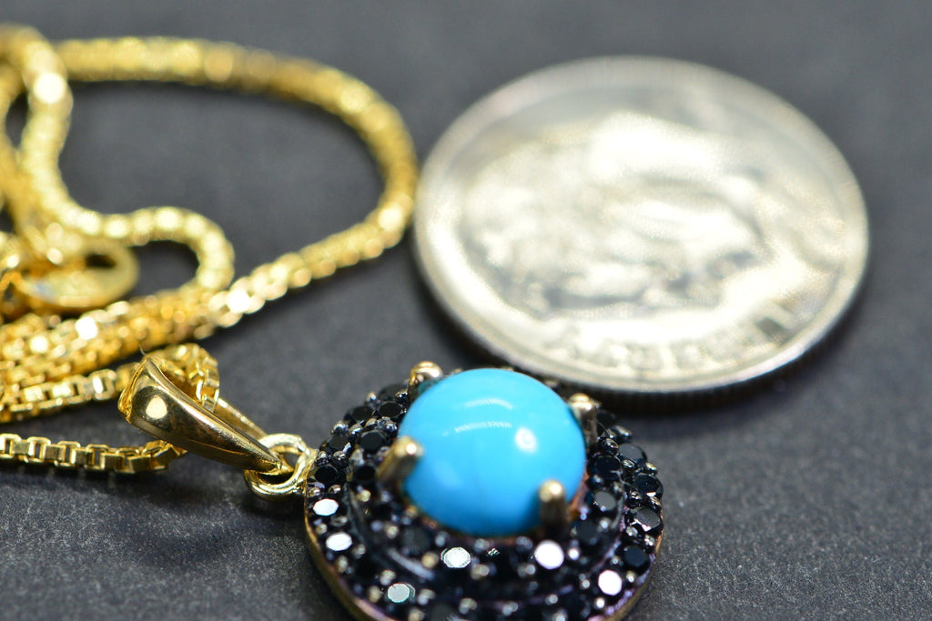 Arizona Turquoise Pendant: Black Diamond Double Halo, 24K Gold Vermeil