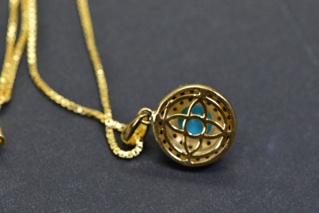 Arizona Turquoise Pendant: Black Diamond Double Halo, 24K Gold Vermeil