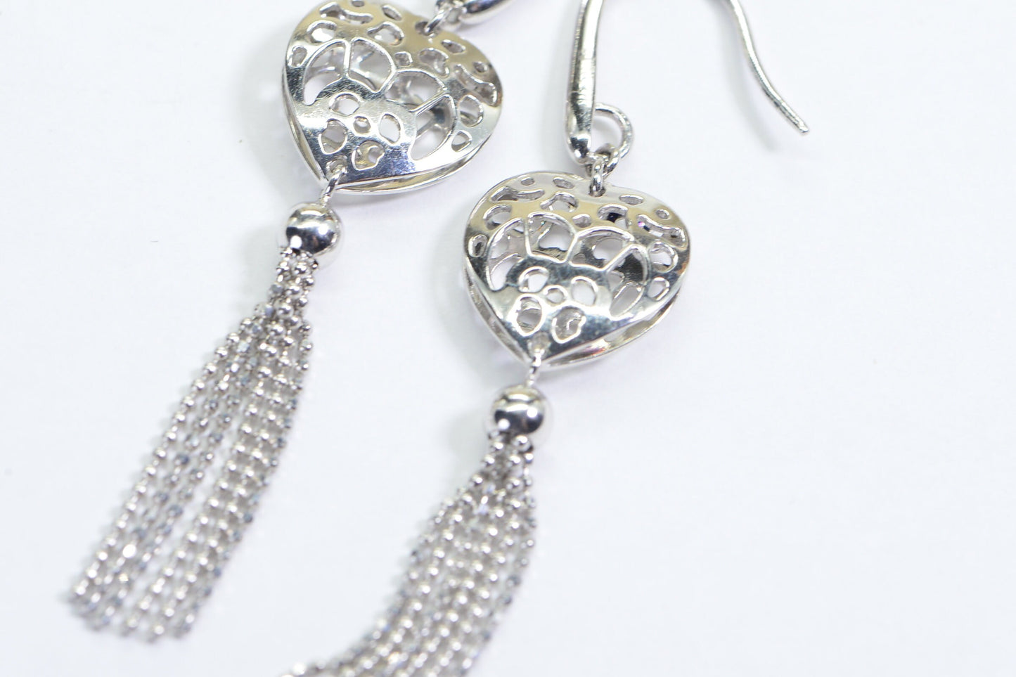 Sterling Silver Tassel Earrings: Filigree Heart Dangle Earrings