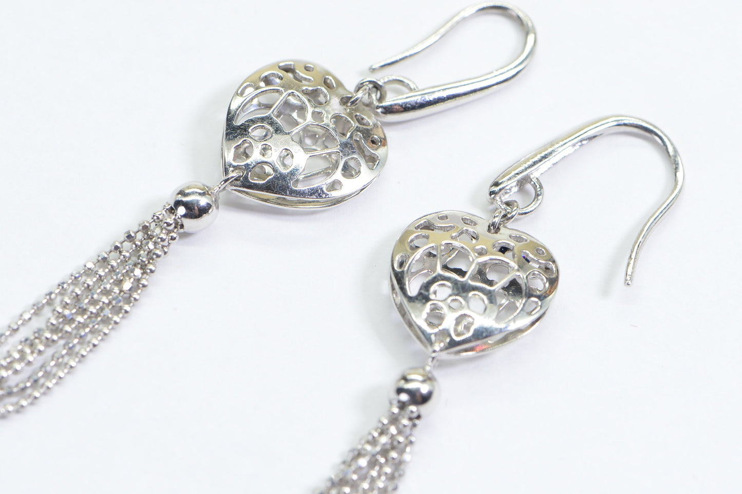 Sterling Silver Tassel Earrings: Filigree Heart Dangle Earrings