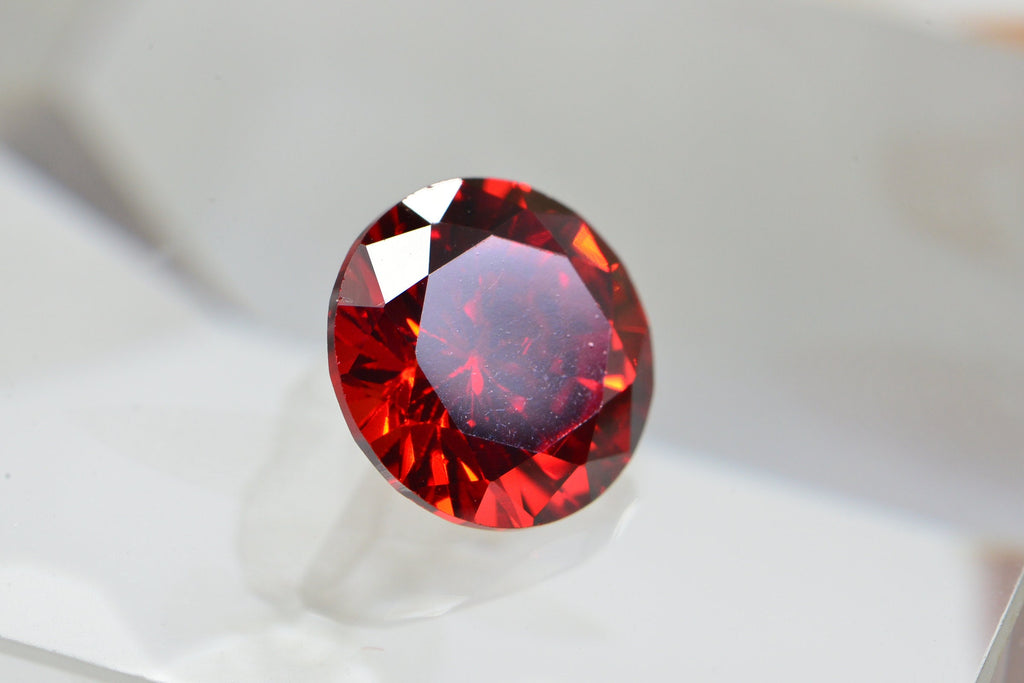 Simulated Orange Diamond Orange  Facet Round Point Back Cabochon 10mm