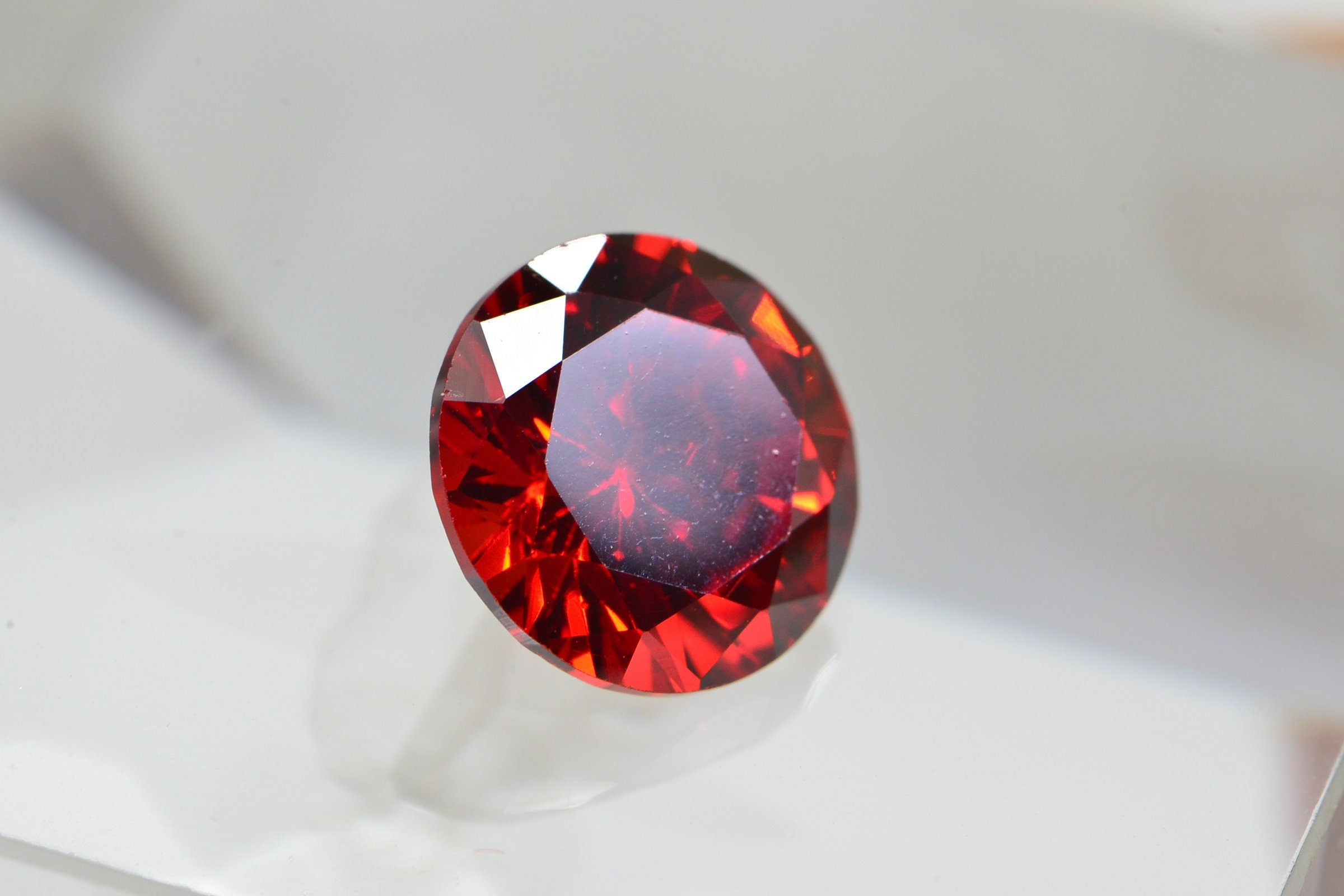 Simulated Orange Diamond Orange  Facet Round Point Back Cabochon 10mm