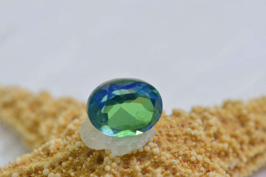 Peacock Quartz Gemstone: Oval Faceted Bi-Color Loose Stone (8X6mm)