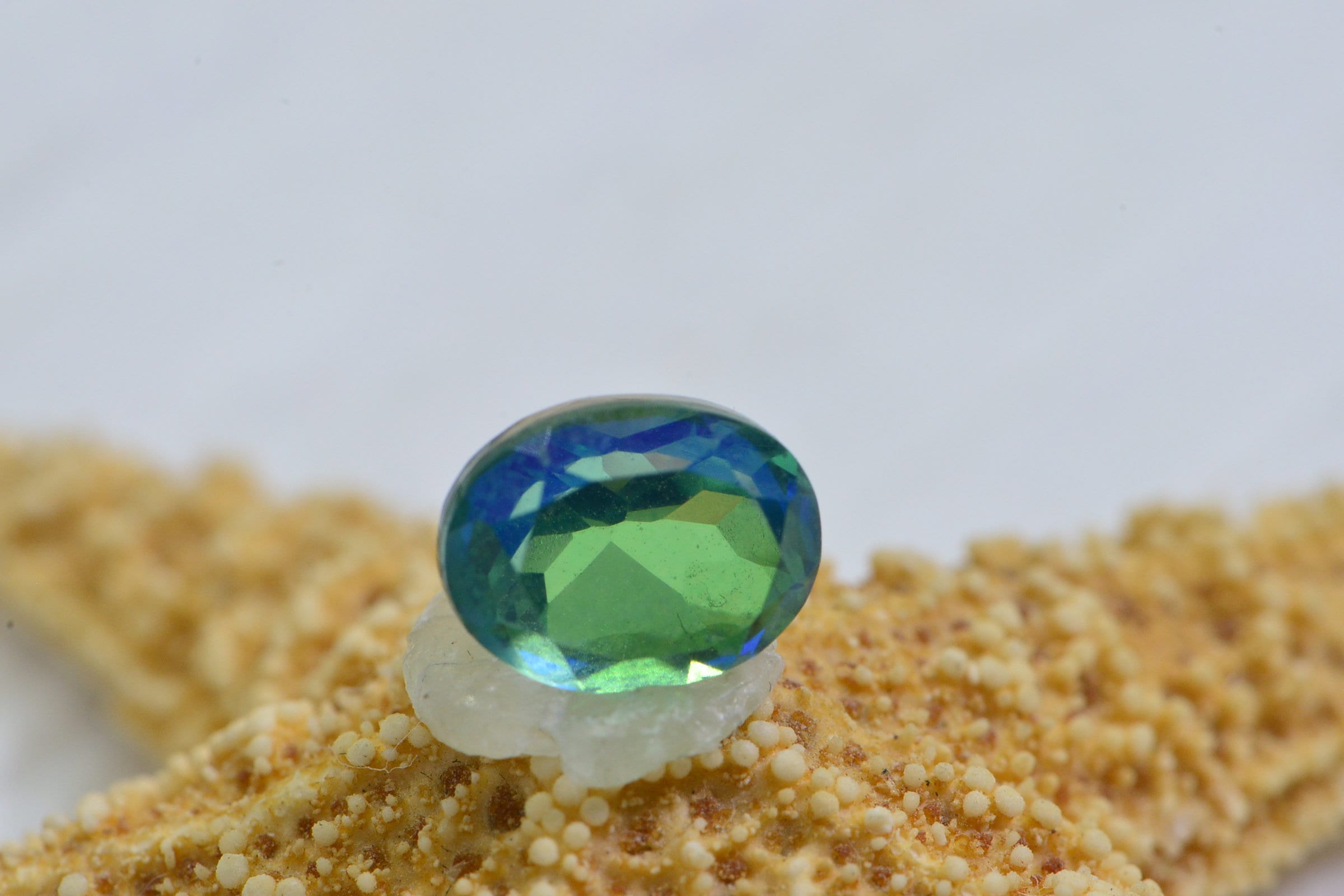Peacock Quartz Gemstone: Oval Faceted Bi-Color Loose Stone (8X6mm)