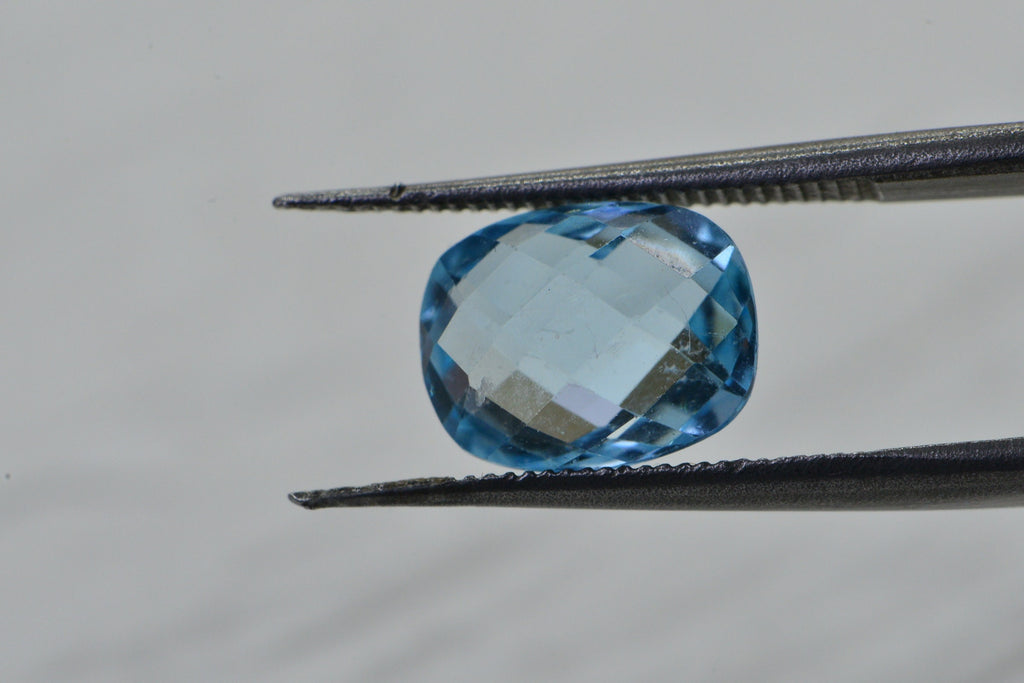 9x7mm Natural Blue Topaz Gemstone: Rectangle Cushion Faceted Cabochon