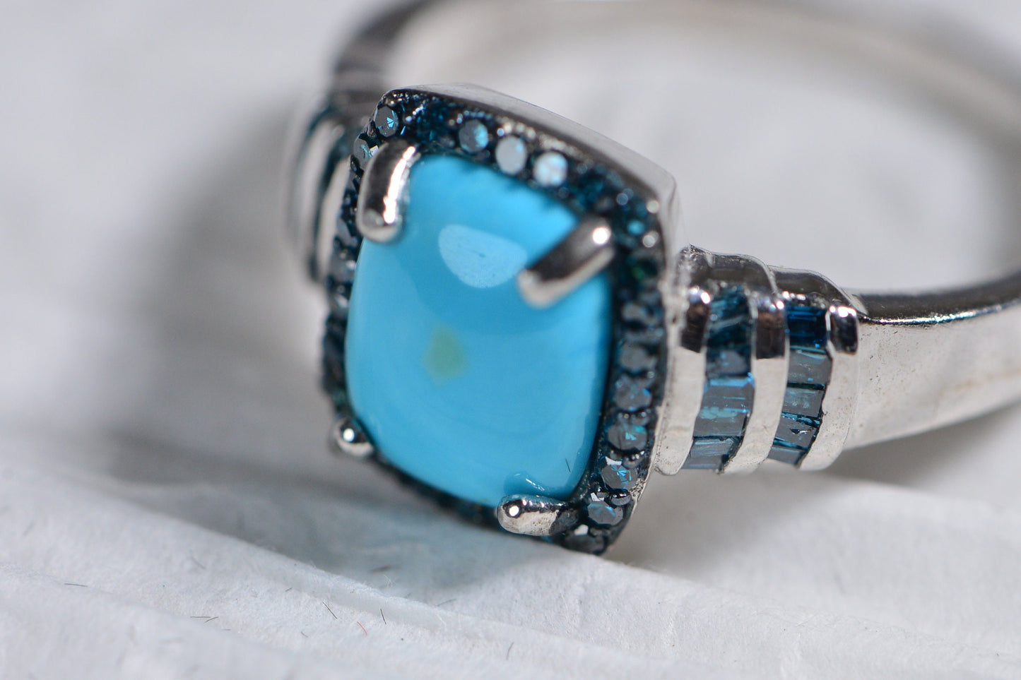 Sleeping Beauty Turquoise Ring: Sterling Silver, Blue Diamond Accent, December Birthstone