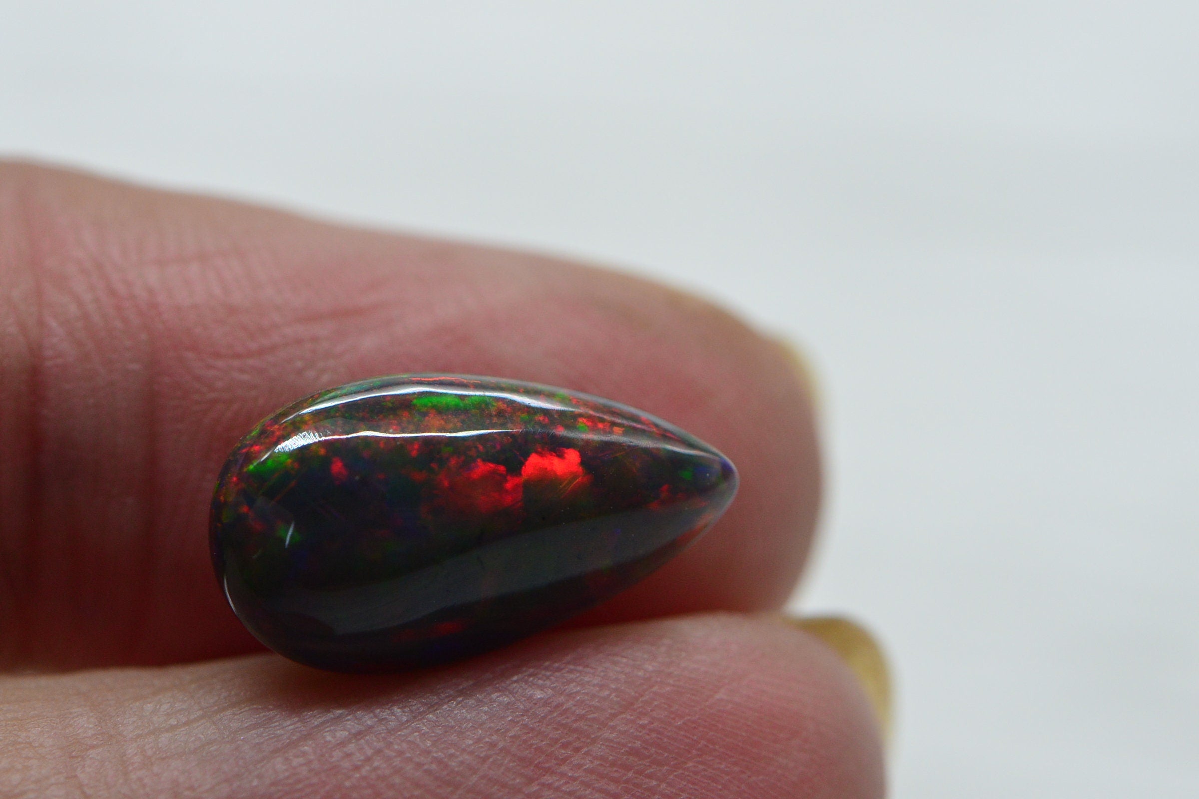 Ethiopian Black Opal Teardrop Cabochon: Natural Gemstone (3.3ct)