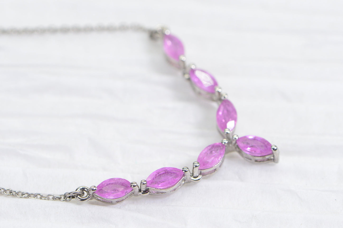 Marquise Pink Sapphire Necklace: Sterling Silver V Choker
