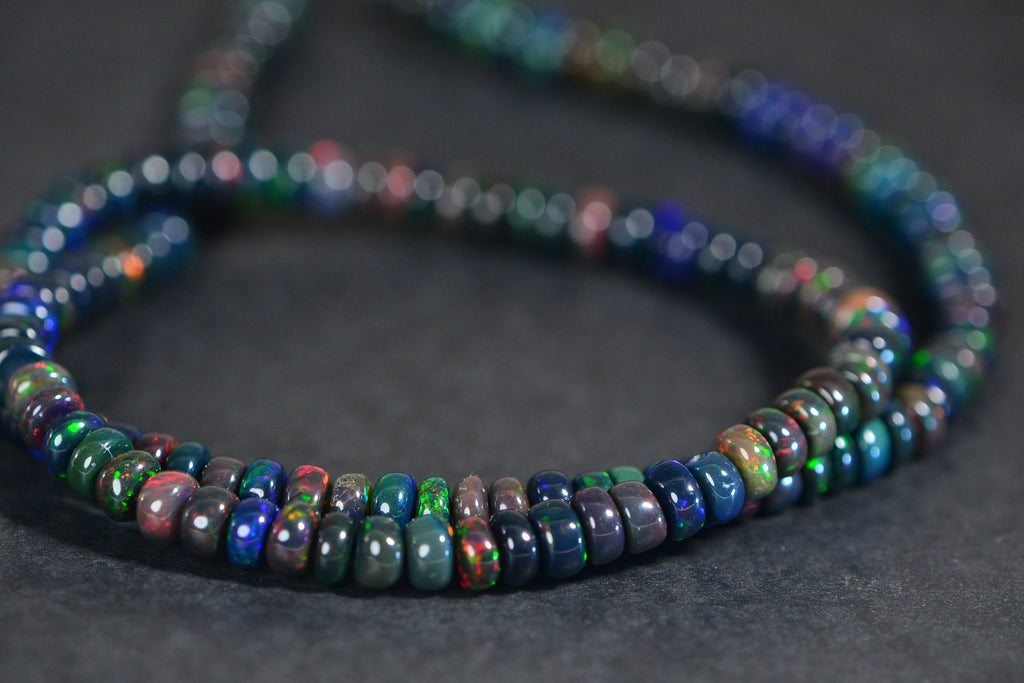 Ethiopian Black Opal Beads Smooth  Rondelle Beads Natural Gemstone Beads Jewelry Making Supplies